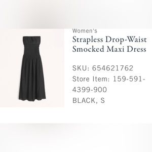 A&F Strapless Drop-Waist Smocked Black Maxi Dress